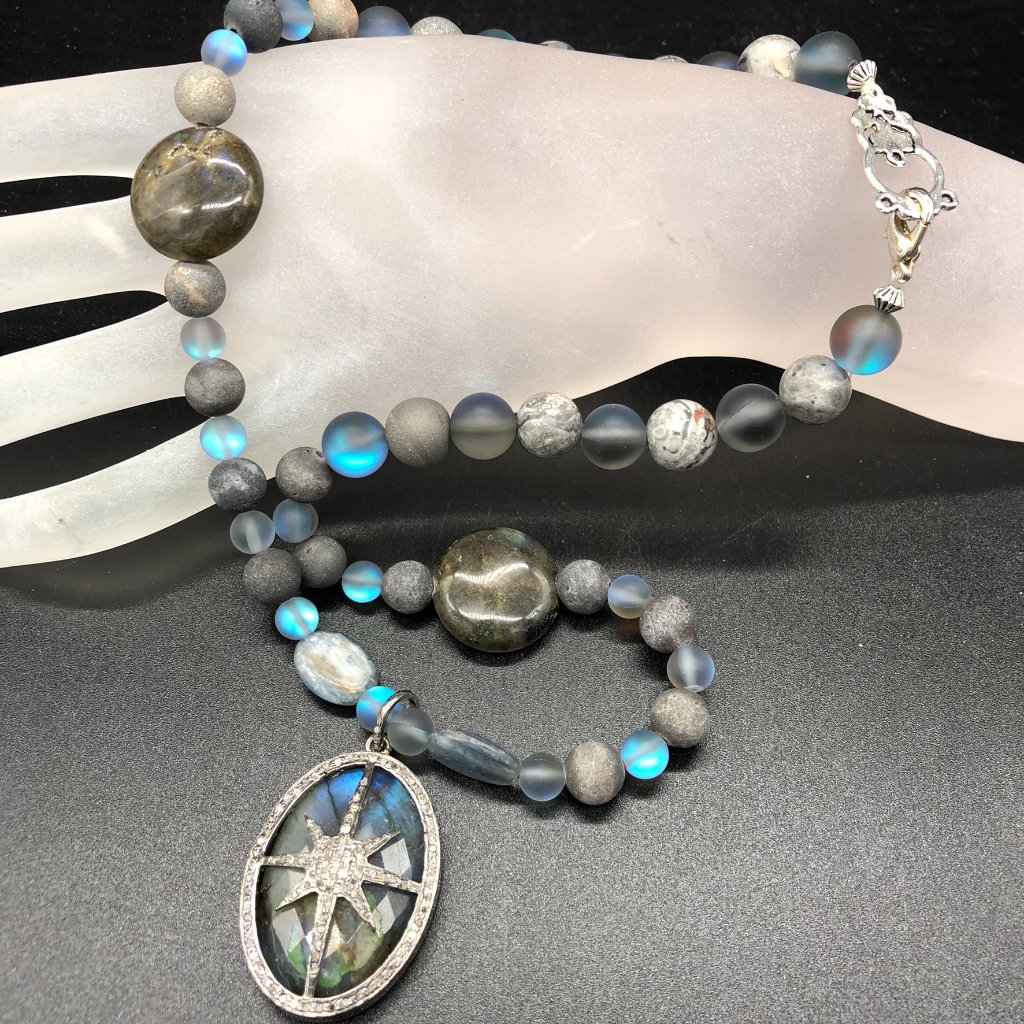 Necklace - Diamond Star Labradorite, Agate, Druzy, Titanium Aura